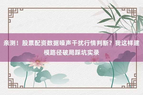 亲测！股票配资数据噪声干扰行情判断？我这样建模路径破局踩坑实录