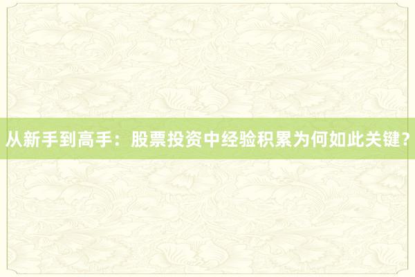 从新手到高手：股票投资中经验积累为何如此关键？