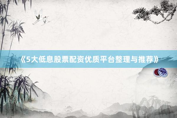 《5大低息股票配资优质平台整理与推荐》