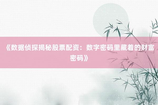 《数据侦探揭秘股票配资：数字密码里藏着的财富密码》