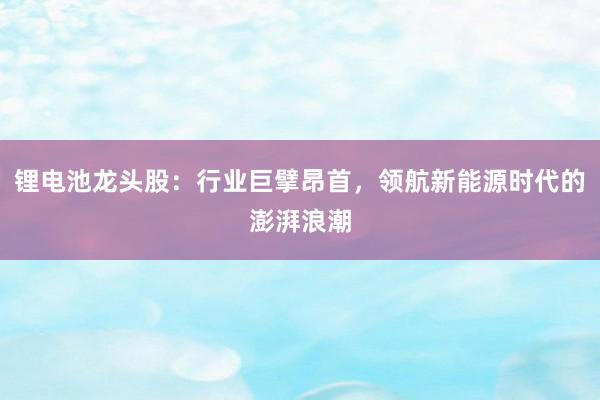 锂电池龙头股:行业巨擘昂首,领航新能源时代的澎湃浪潮