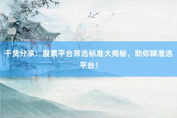 干货分享:股票平台筛选标准大揭秘,助你精准选平台!